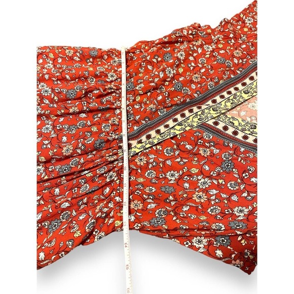 Behop Damask Floral Bohemian Maxi V-neck Dress Women's Red M - Picture 9 of 11